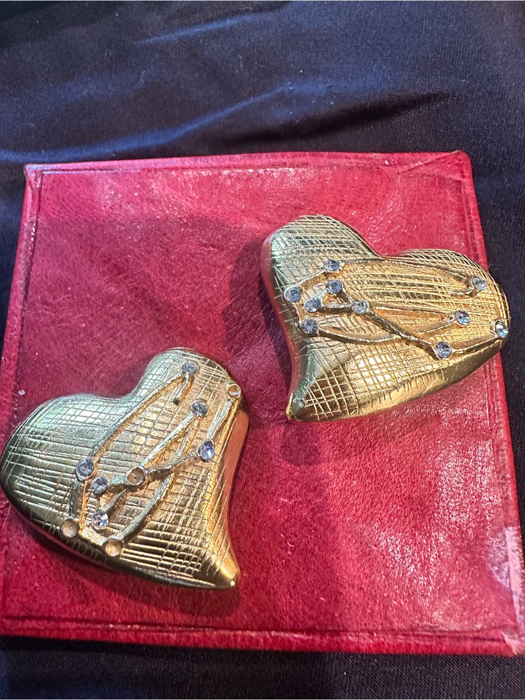 Christian Lacroix Vintage Gold Tone Heart Motif Earrings (Clip)